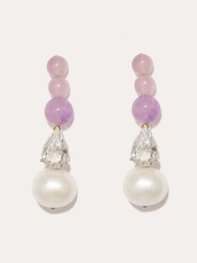 Completed Works Ballard Pearl, Zirconia and Jade Bead Gold Vermeil Earrings
